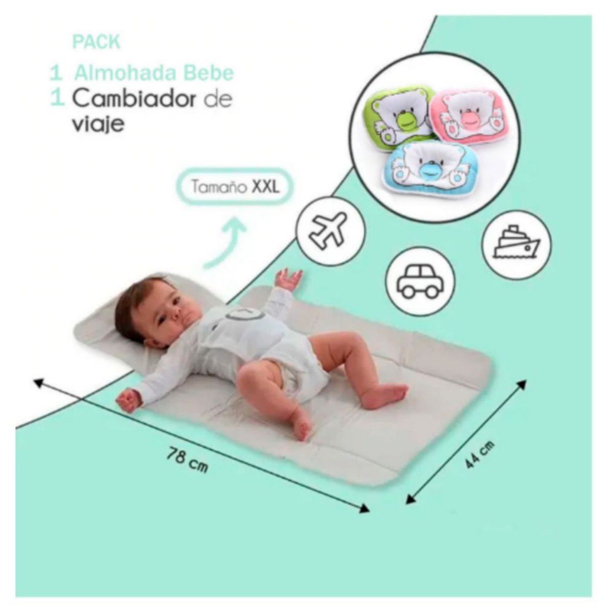 GENERICO - Almohada de Bebé y Cambiador Acolchado Portátil Impermeable