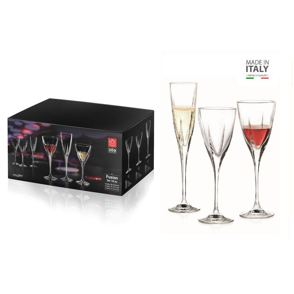 RCR  ITALIA - Set de Copas x 18 Piezas RCR - Modelo Fusion 100% Hecho en Italia