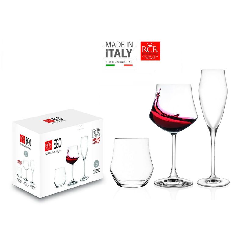RCR - Set de Copas + Vasos 18 Piezas Modelo EGO - RCR - 100% Hecho en Italia