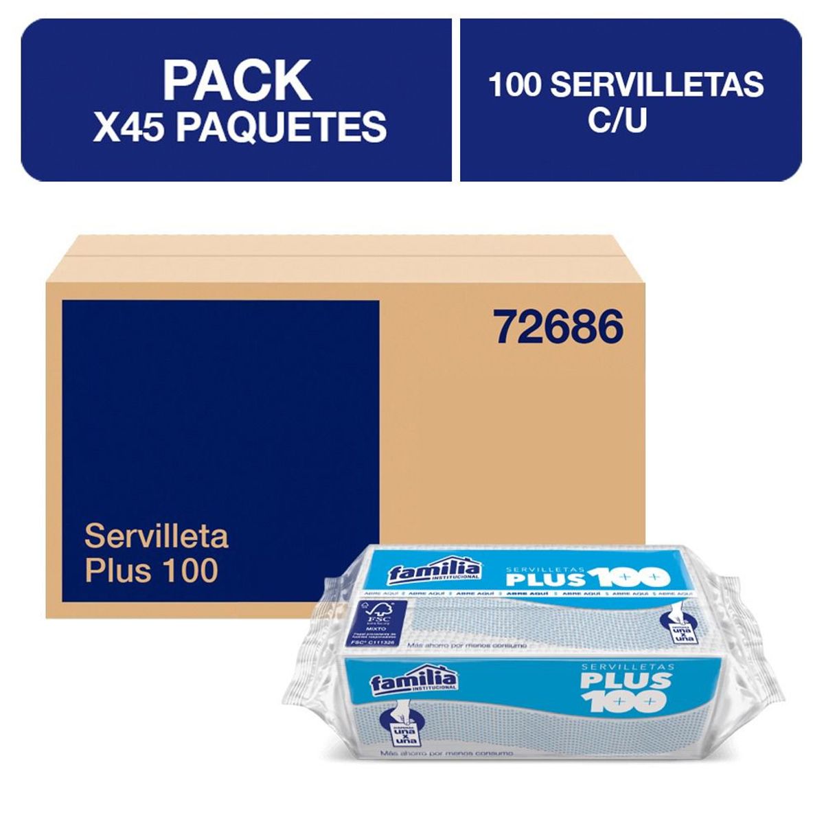 TORK - Servilletas Blancas Familia Institucional Plus Pack 45x100