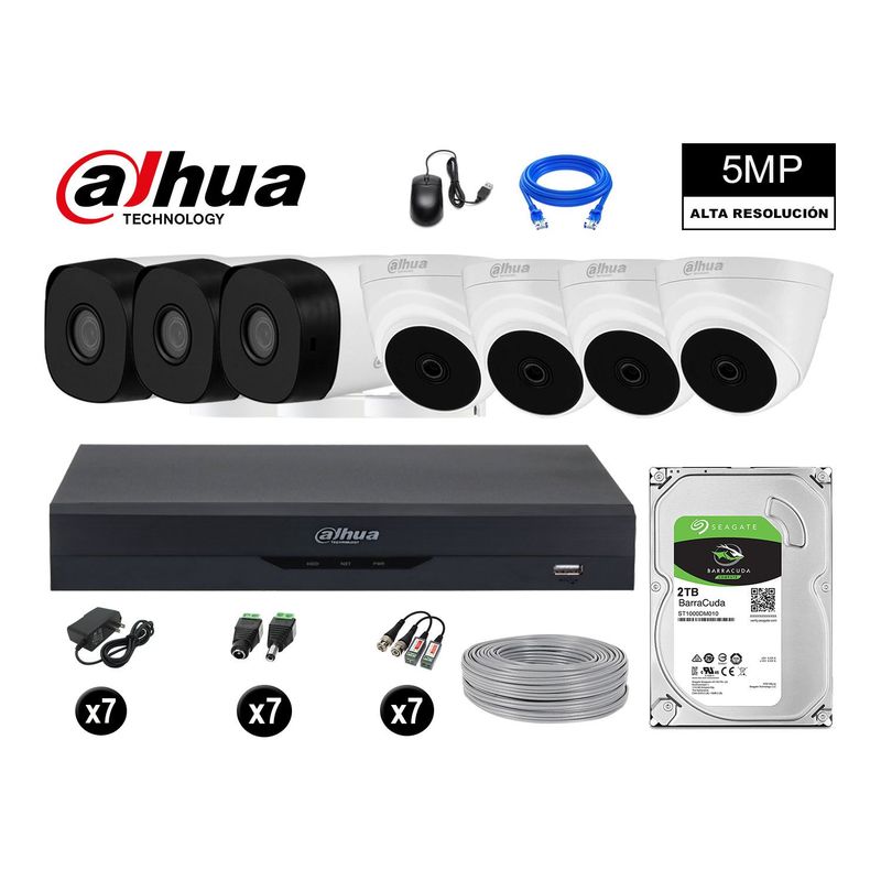 DAHUA - CÁMARAS SEGURIDAD KIT 7 5MP + DISCO 2TB COMPLETO HDMI