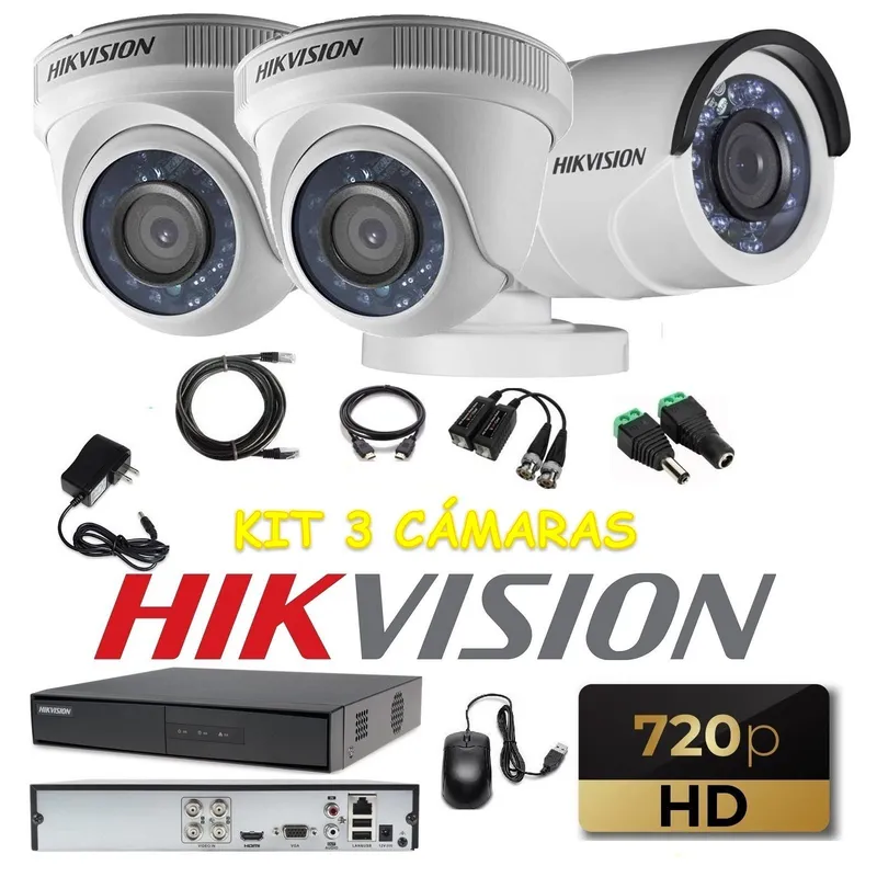 HIKVISION - kit 3 Cámaras Seguridad HD Hikvision
