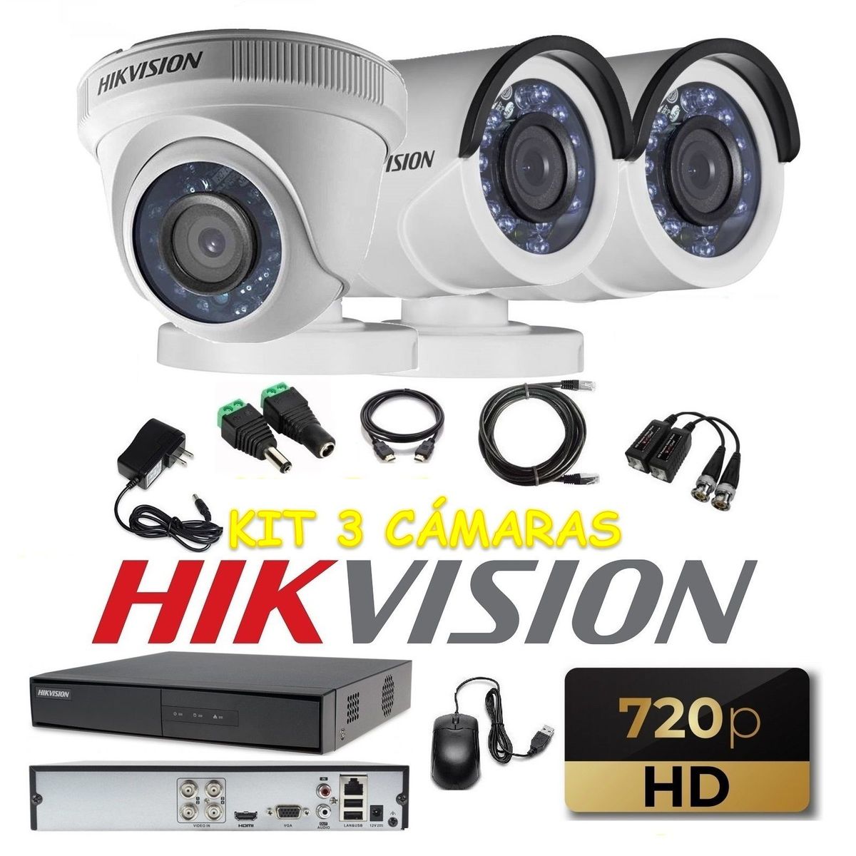 HIKVISION - kit 3 Cámaras Seguridad HD 720p Hikvision