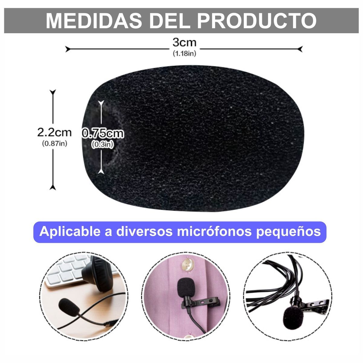 GENERICO - 4 x Espuma Filtro Capucha Antipop Micrófono Pechero Y Similares