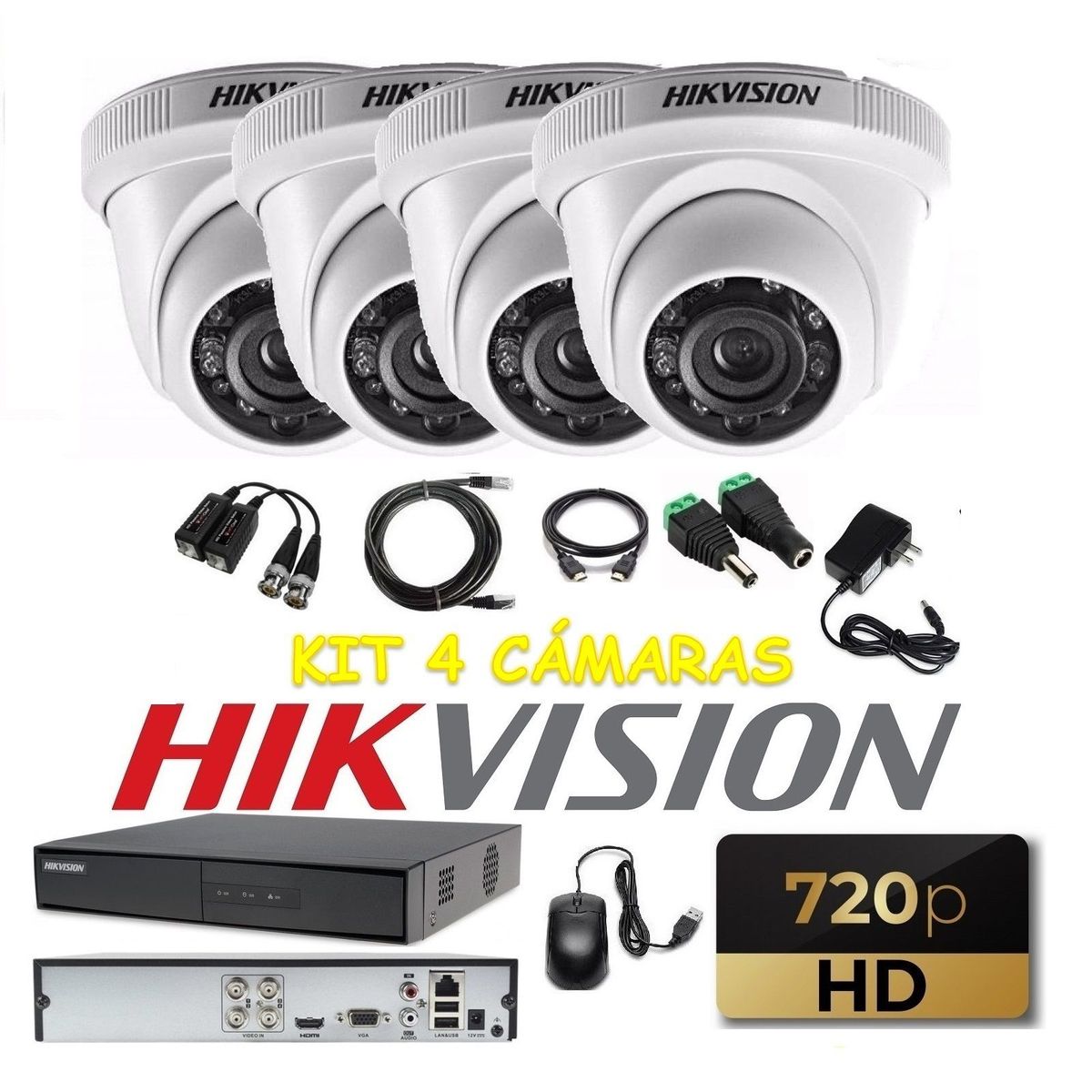 HIKVISION - kit 4 Cámaras Seguridad Domo Interior HD Hikvision