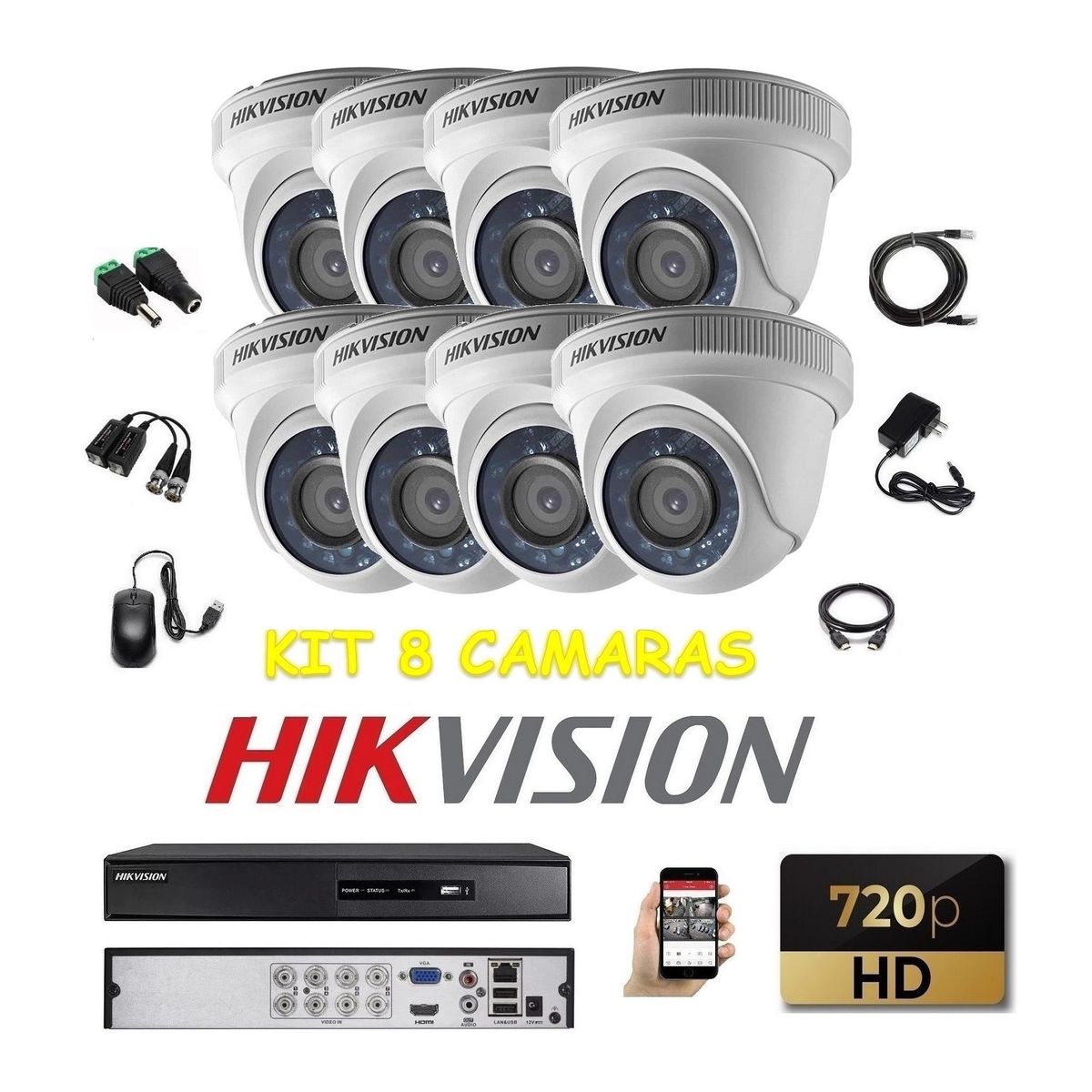 HIKVISION - kit 8 Cámaras Seguridad Domo Interior HD Hikvision