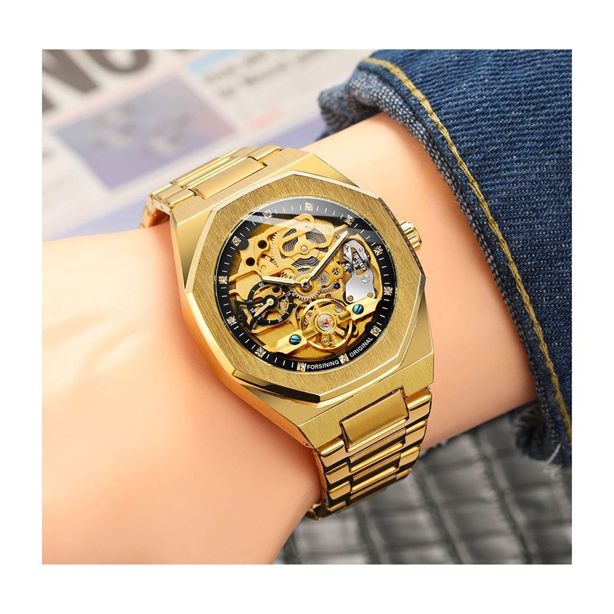 FORSINING - FORSINING RELOJ DORADO DE LUJO PARA HOMBRE