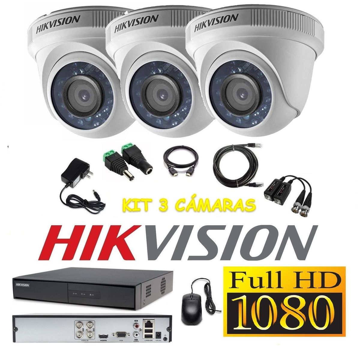 HIKVISION - kit 3 Cámaras Seguridad Domo FULLHD Hikvision