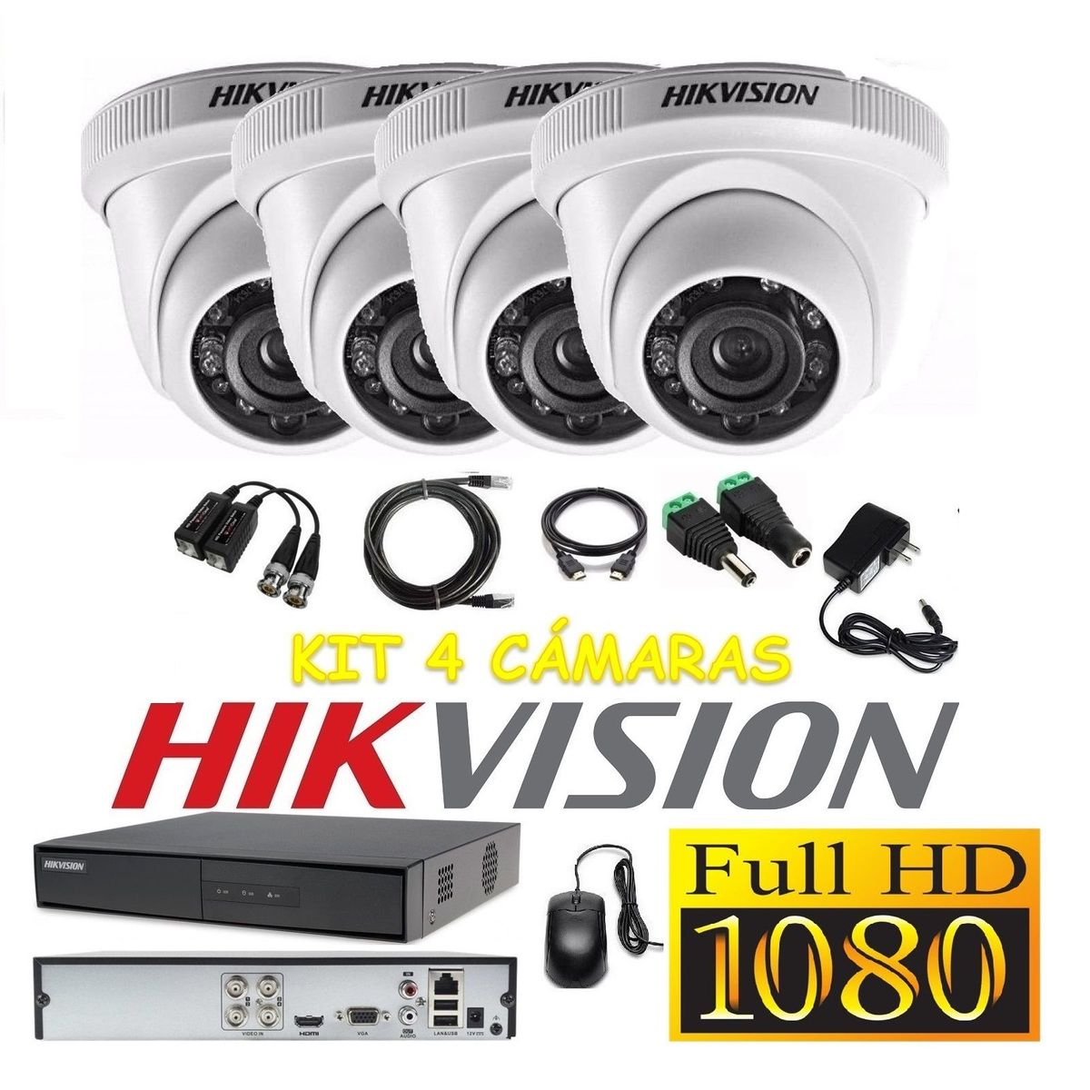 HIKVISION - kit 4 Cámaras Seguridad Domo Interior FULLHD Hikvision