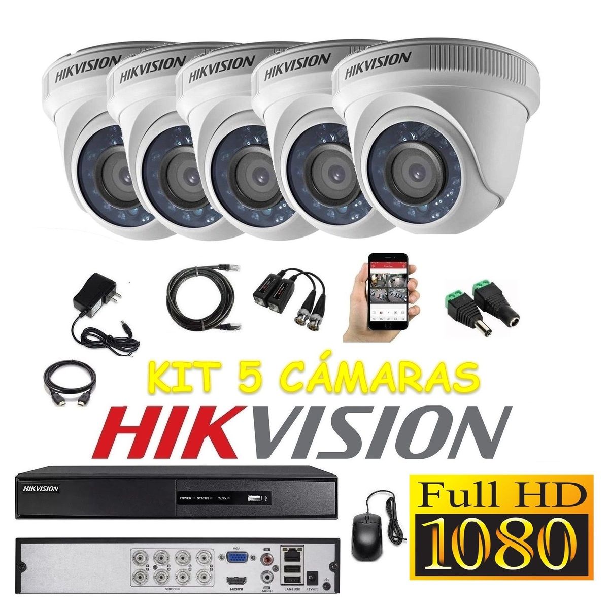 HIKVISION - kit 5 Cámaras Seguridad Domo Interior FULLHD Hikvision