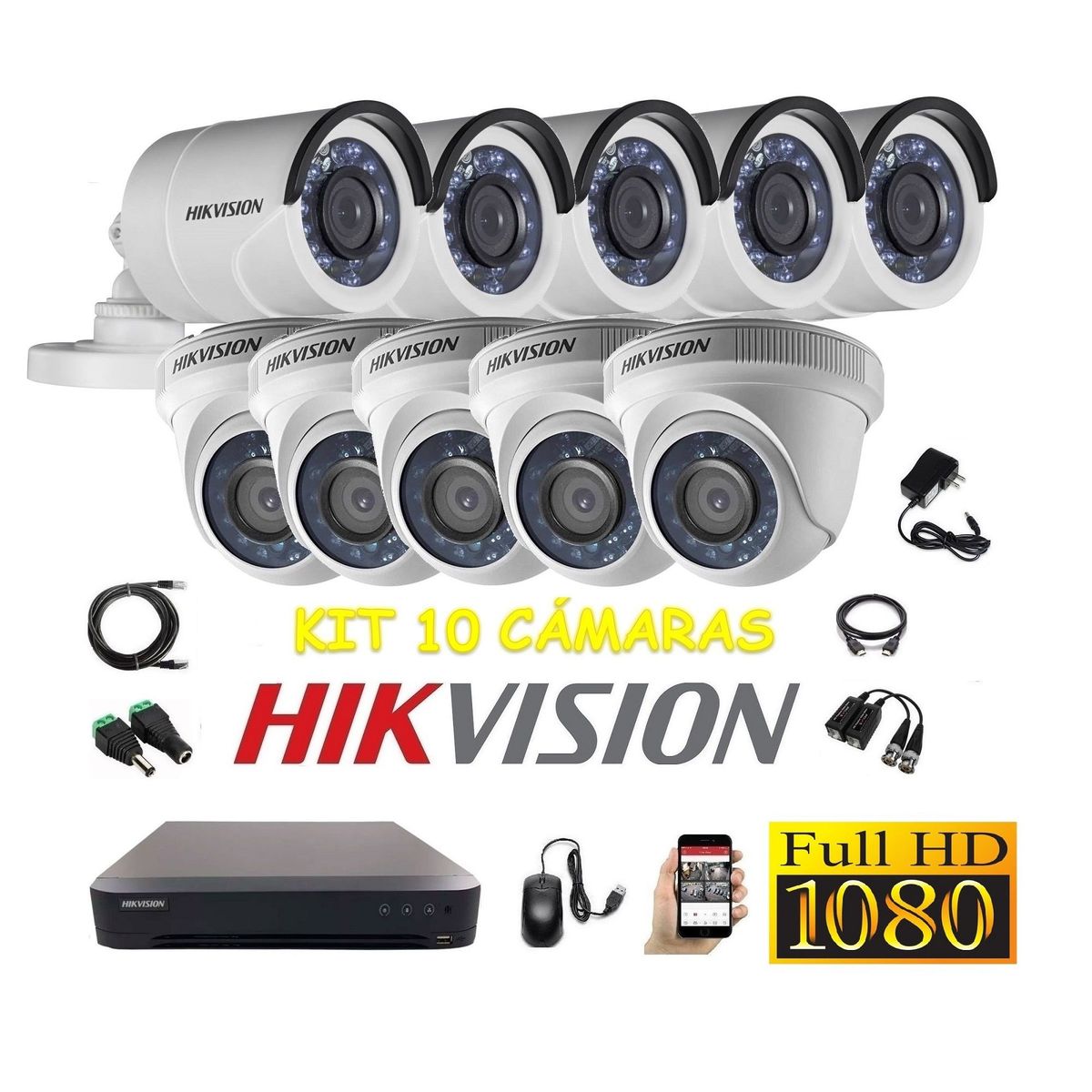HIKVISION - kit 10 Cámaras Seguridad FULLHD Hikvision