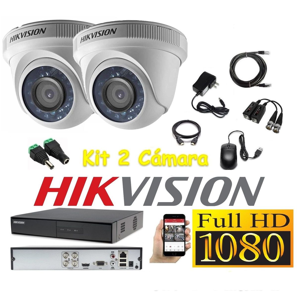 HIKVISION - kit 2 Cámaras Seguridad Domo Interior FULLHD Hikvision