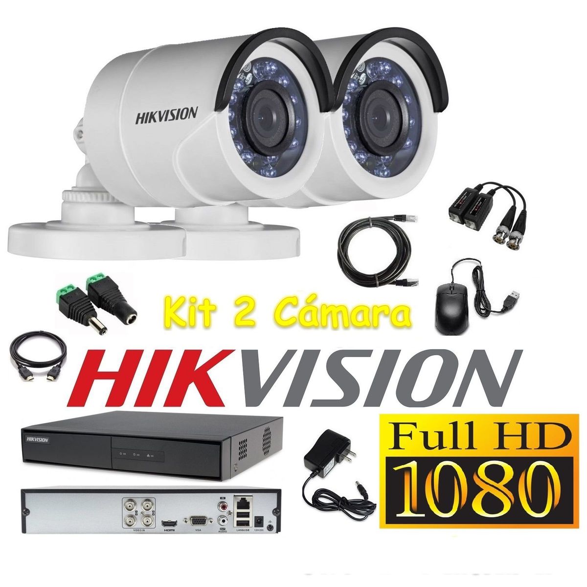 HIKVISION - kit 2 Cámaras Seguridad Tubo Exterior FULLHD Hikvision