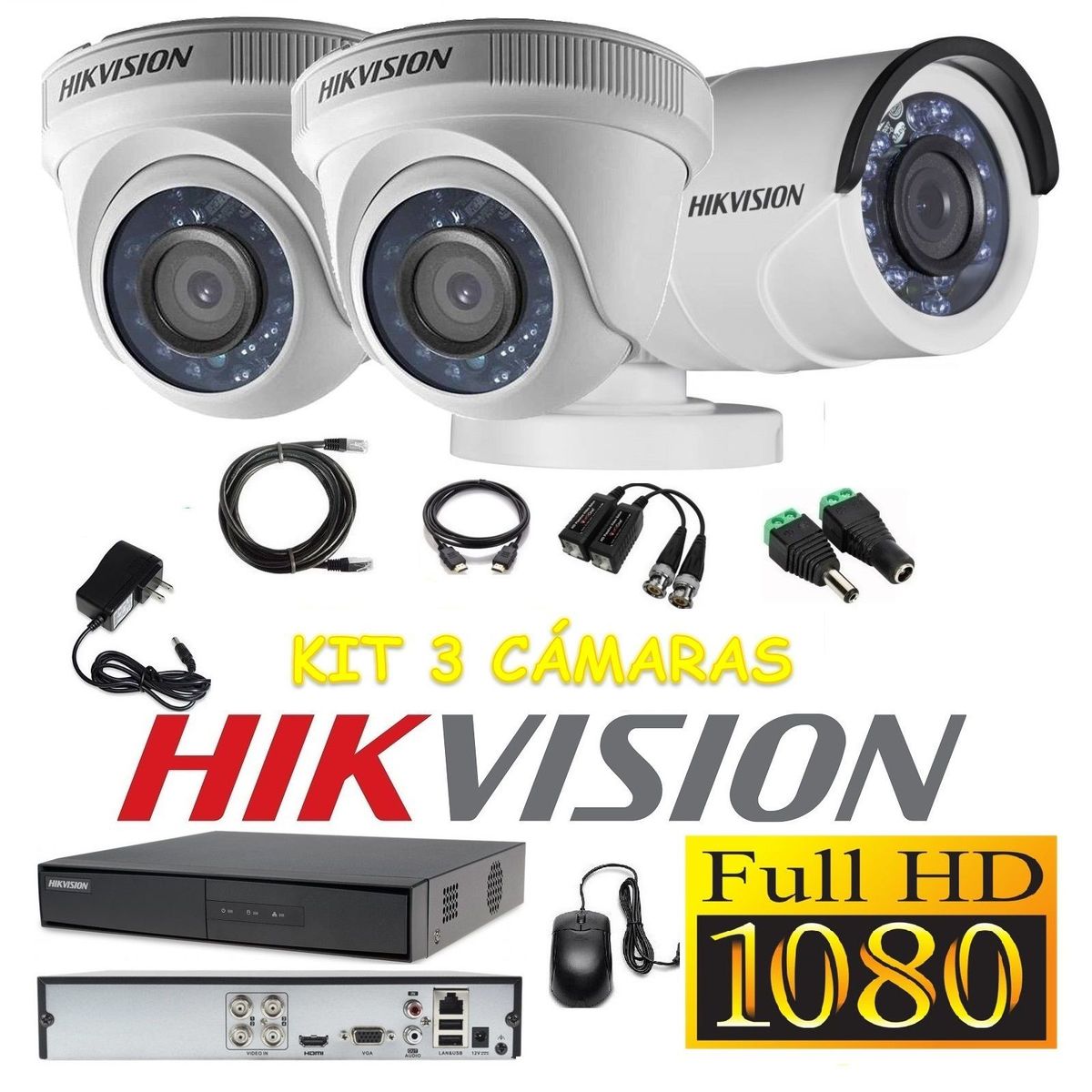 HIKVISION - kit 3 Cámaras Seguridad FULLHD Hikvision