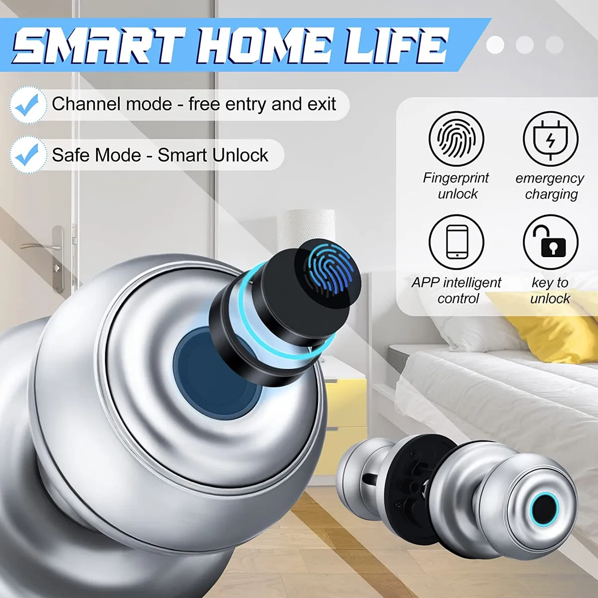 OEM - Cerradura Inteligente Smart Chapa Biometrica Pomo Perilla Plateado K01