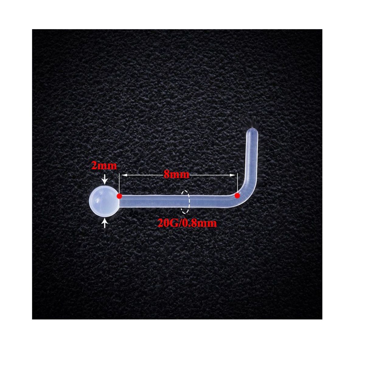 GENERICO - Set x 2 Piercings transparente para nariz en forma de gancho puntito nostril