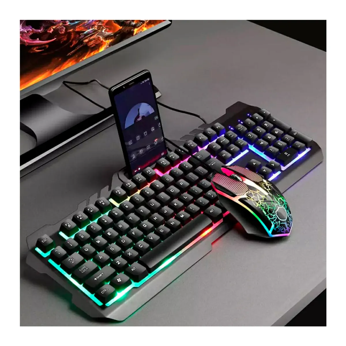 SEISA - Teclado Mecánico y Mouse Gamer Retroiluminado con Luces