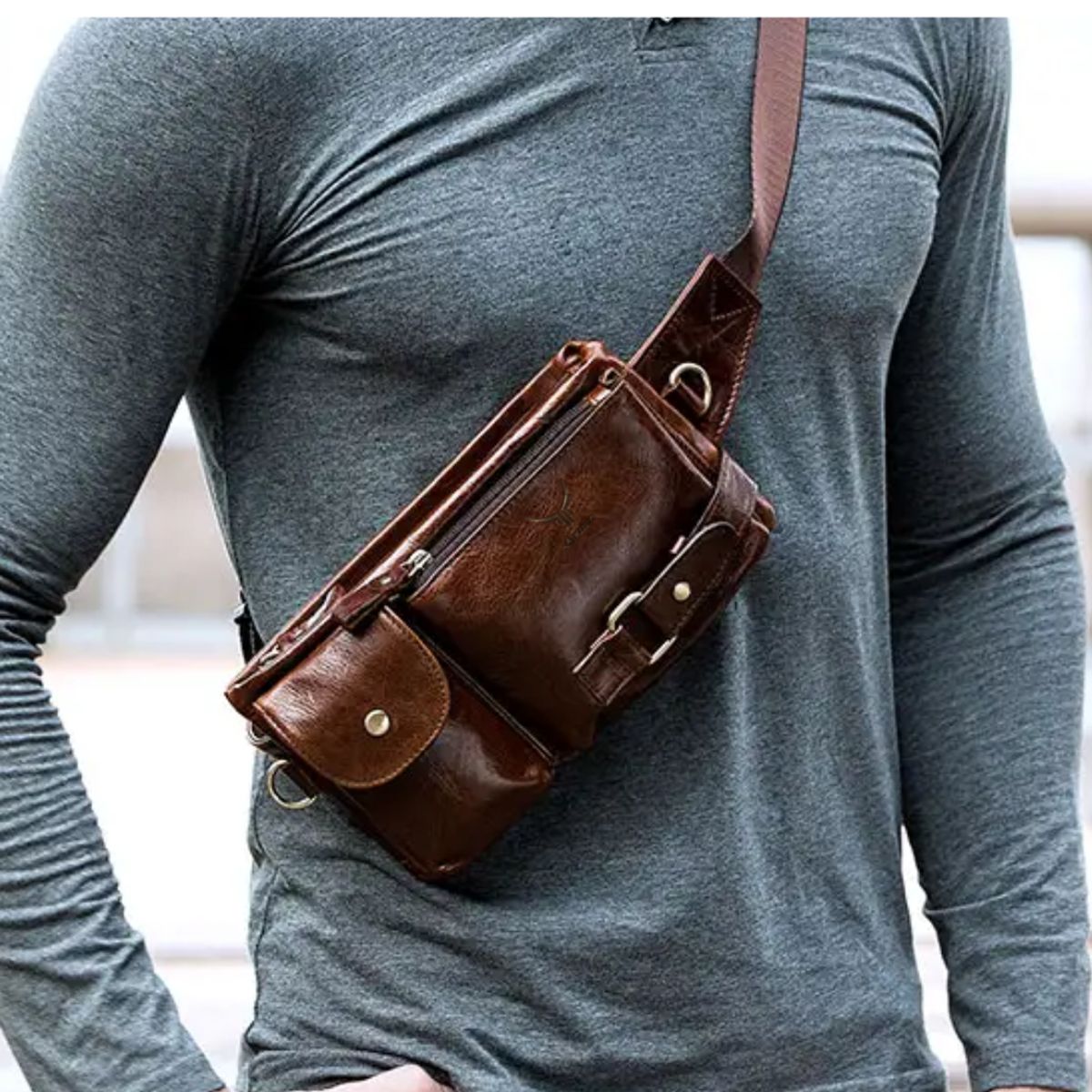 ARMUZ - Canguro de Cuero Vacuno De Diseño moderno 9080 Hombre