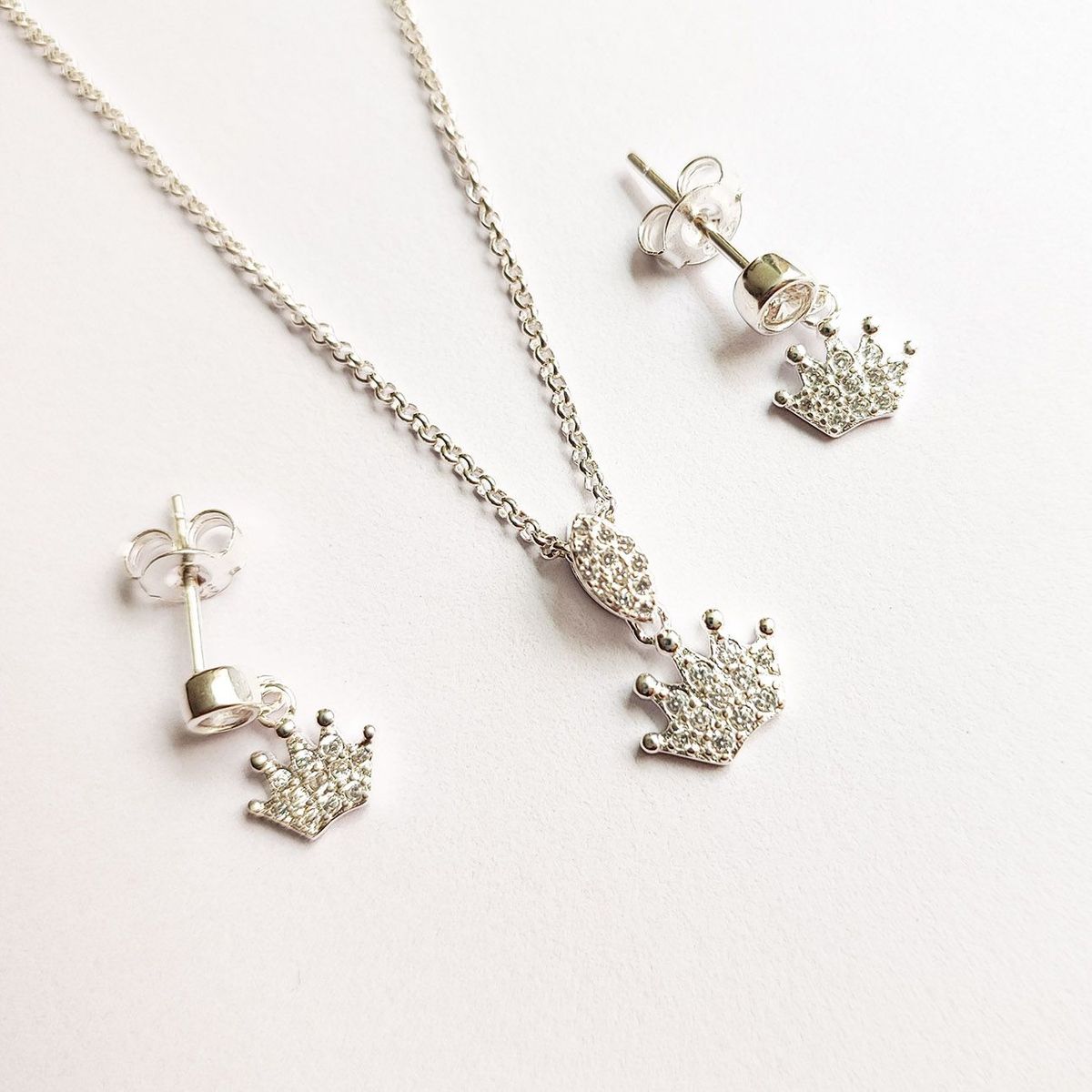 LA TIENDA 88 JOYAS Y ACCESORIOS - La Tienda 88 - Set Mujer Collar y Aretes Plata Peruana - Blanco