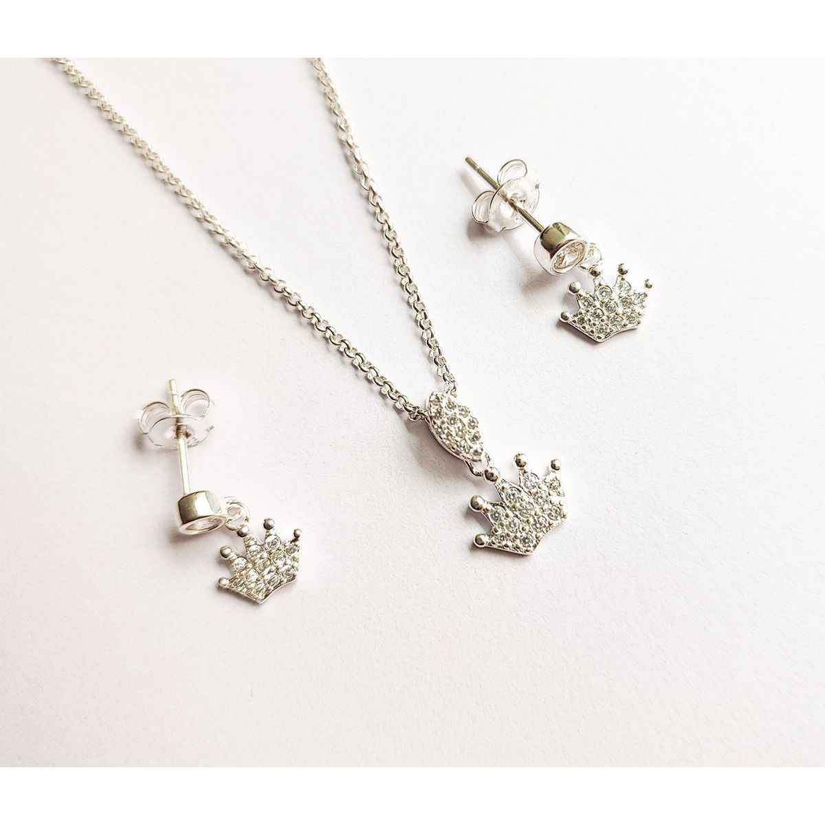 LA TIENDA 88 JOYAS Y ACCESORIOS - La Tienda 88 - Set Mujer Collar y Aretes Plata Peruana - Blanco