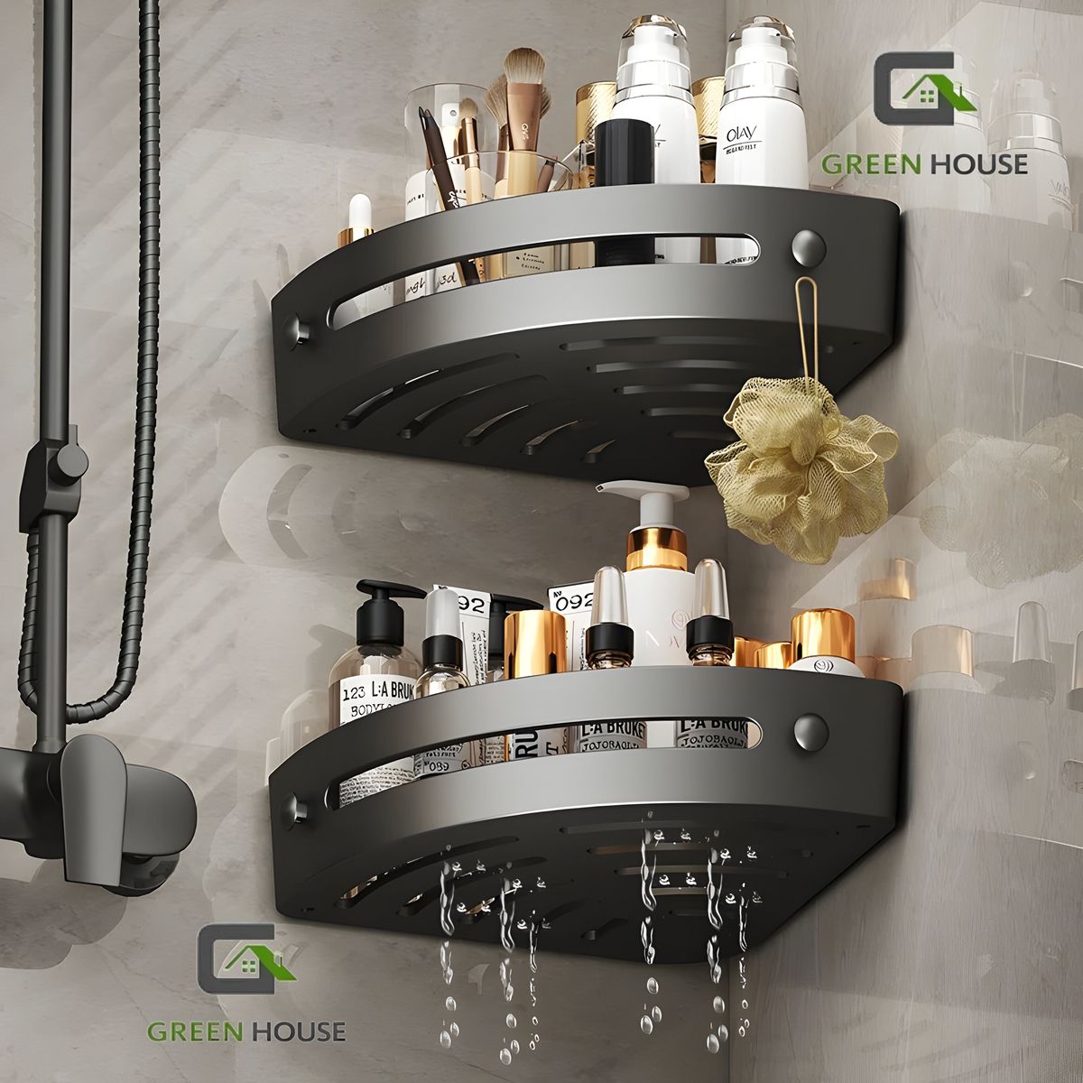 GREEN HOUSE - ESQUINERO ORGANIZADOR DUCHA- COCINA negro ACERO PACK 2 unidades