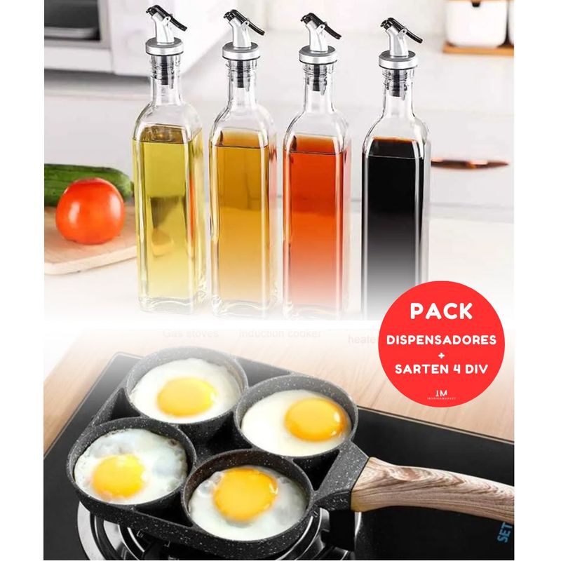 INSPIRA - Sartén eco friendly 4 divisiones y dispensadores de aceite y especias