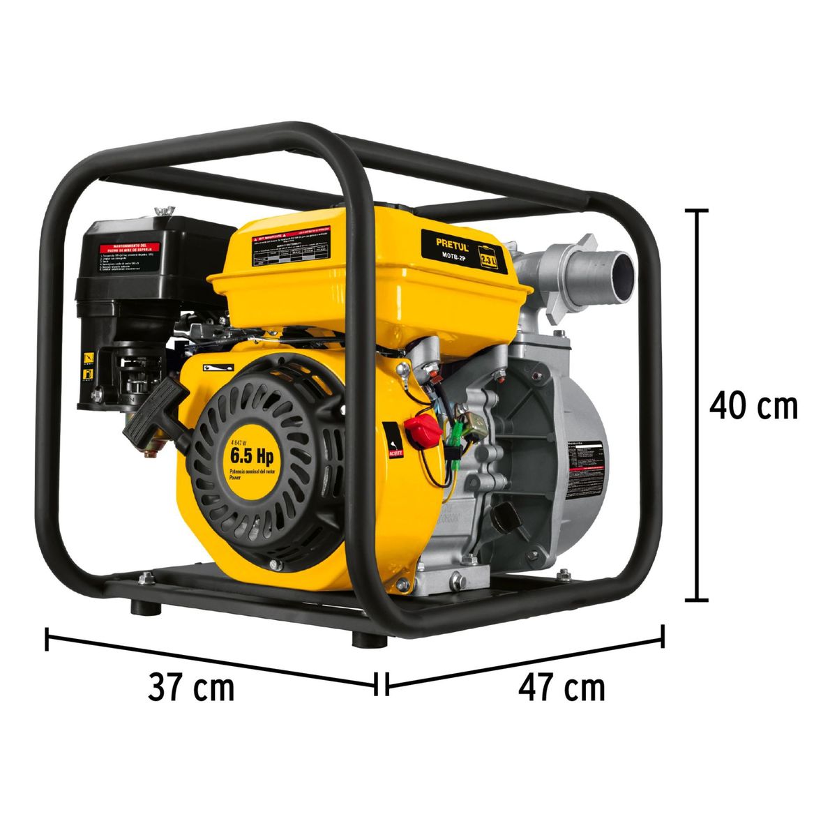 PRETUL - Motobomba autocebante 2 x 2" a gasolina 6.5 HP, Pretul