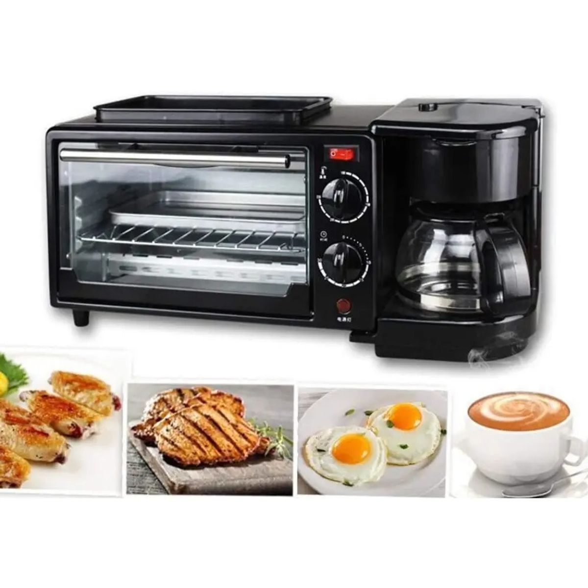 OEM - Kit Desayuno Multifuncional Sarten Cafetera Horno Electrico Todo en 1