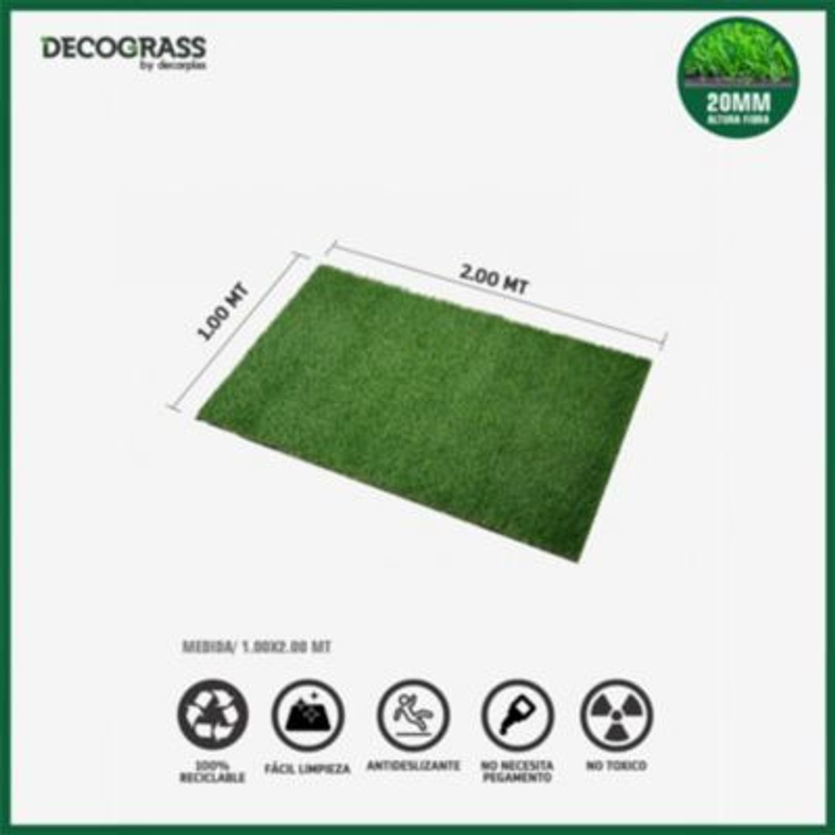 DECORPLAS - Grass Sintético Decograss Modelo Garden 20Mm Verde 100X200