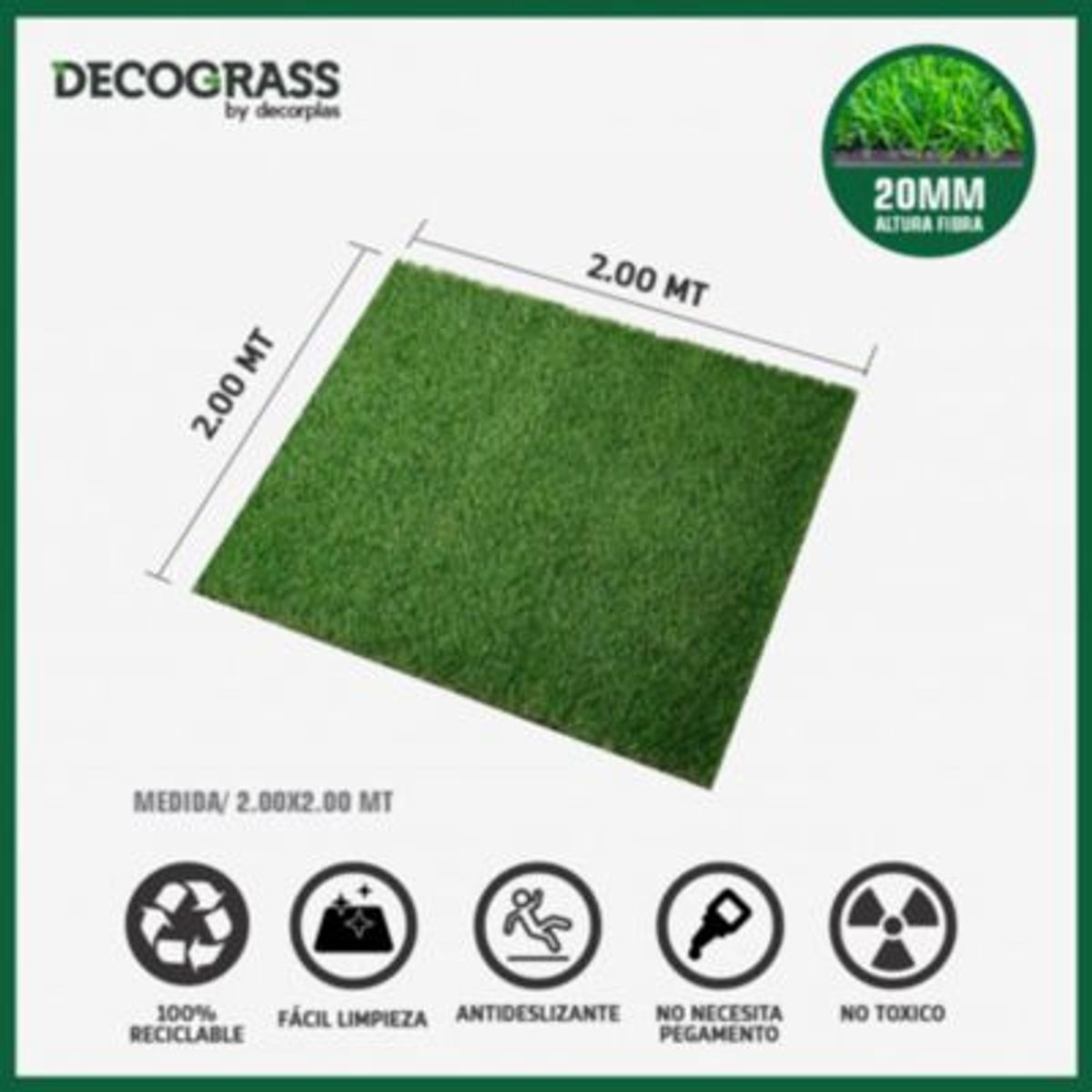 DECORPLAS - Grass Sintético Decograss Modelo Garden 20Mm Verde 200X200
