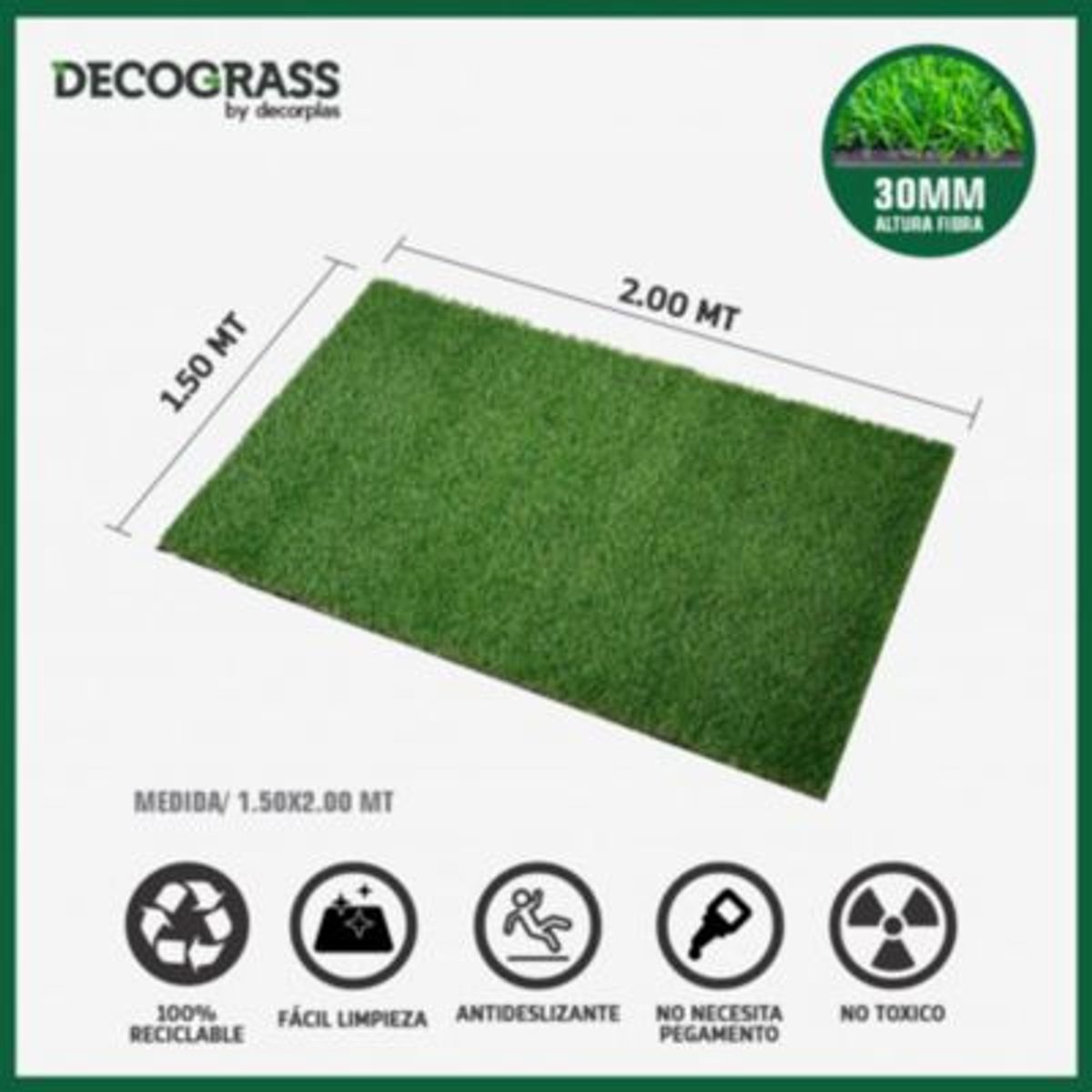 DECORPLAS - Grass Sintético Decograss Modelo Garden 30Mm Verde 150X200