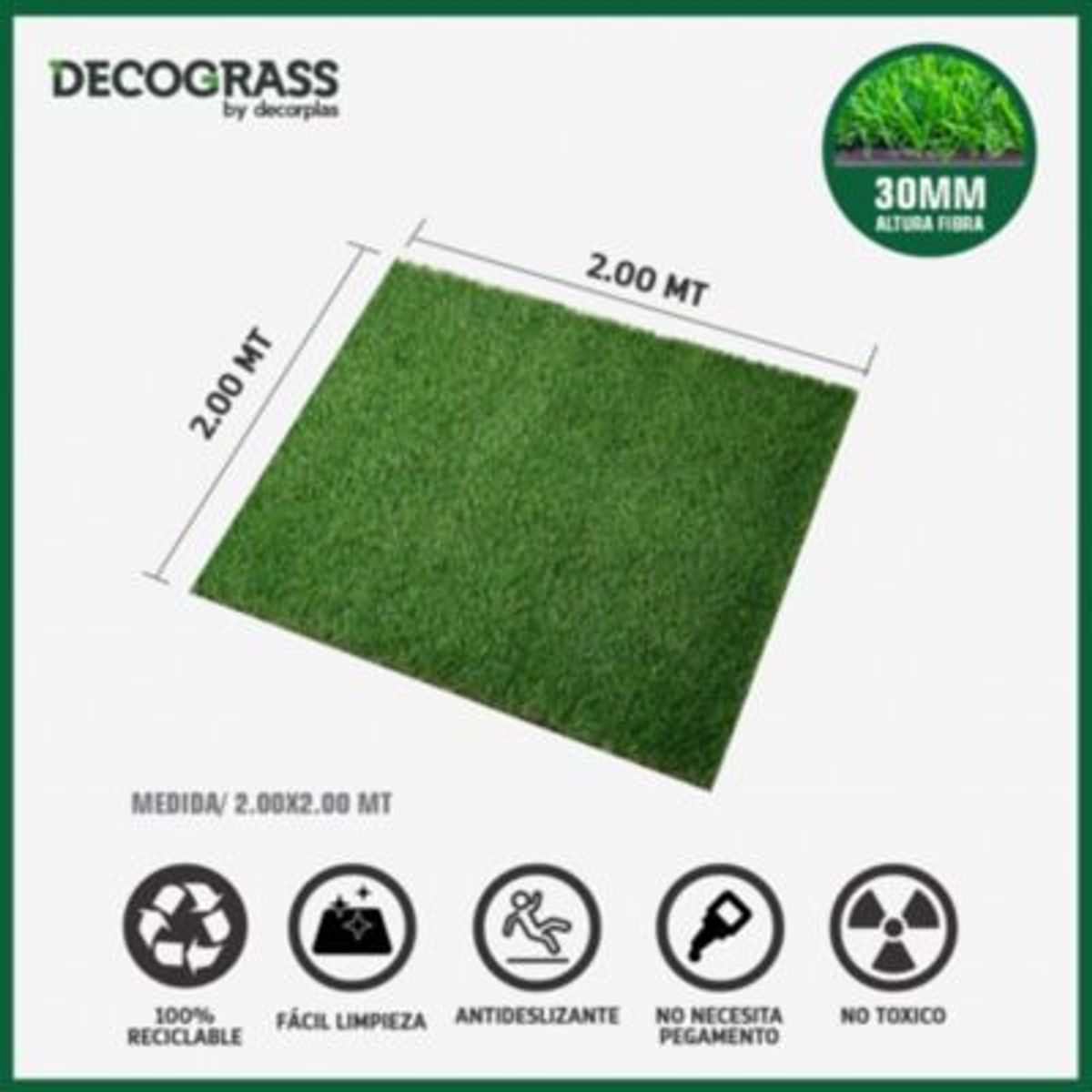 DECORPLAS - Grass Sintético Decograss Modelo Garden 30Mm Verde 200X200