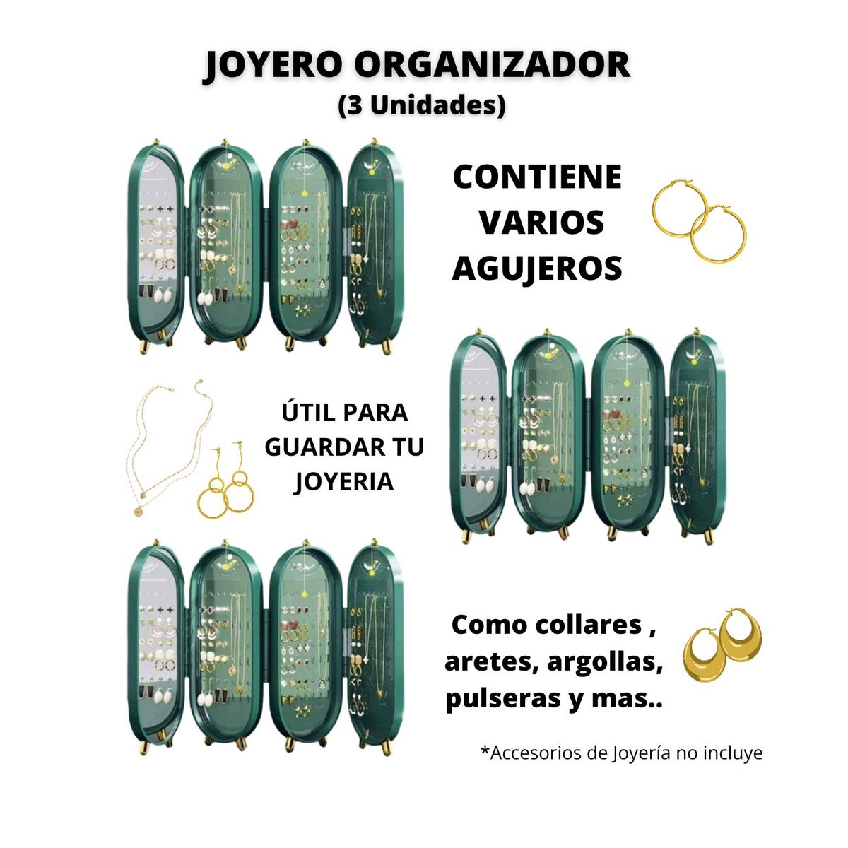 IMPORTADO MC - Joyero Organizador Acrílico Pack 3 UND - Color VERDE