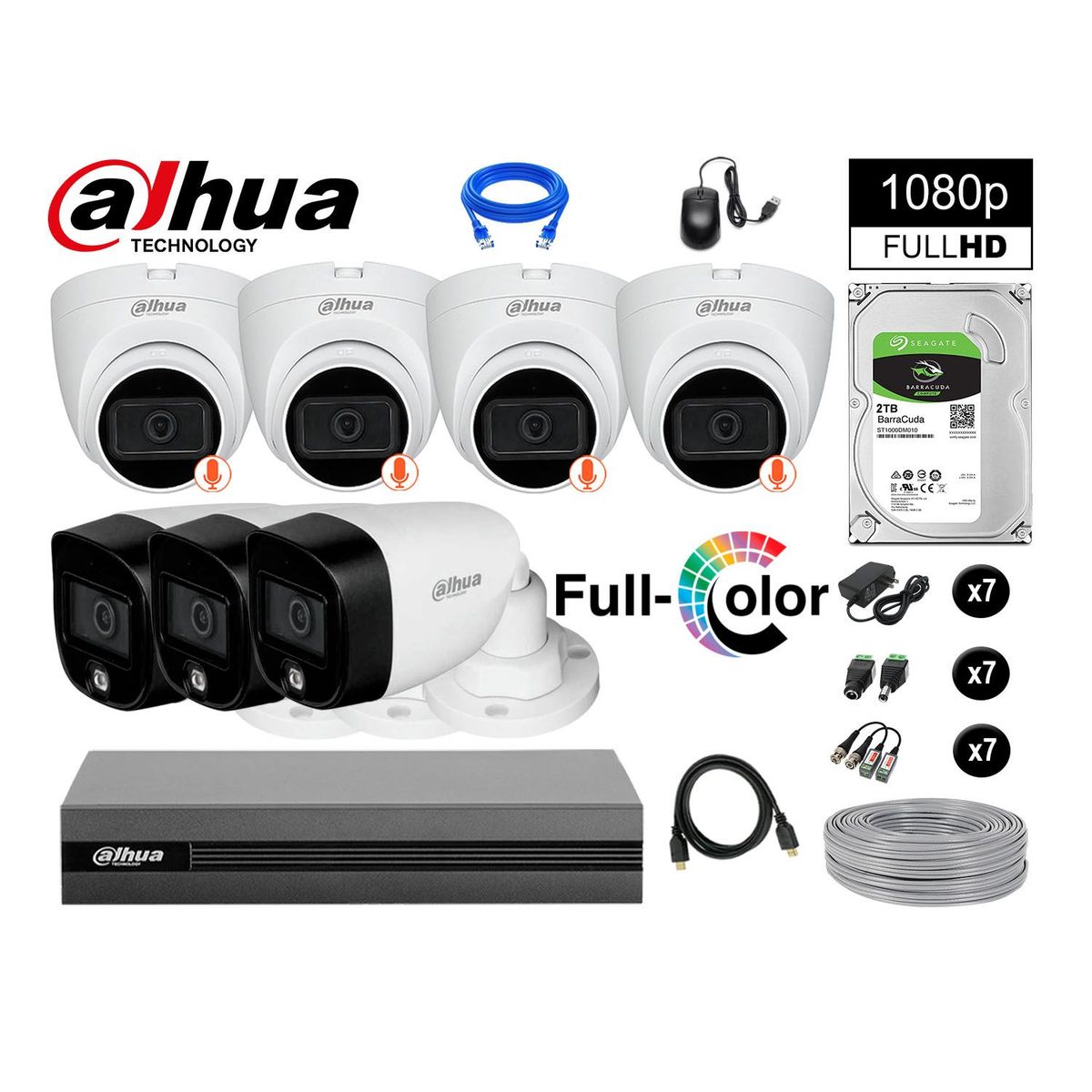 DAHUA - CÁMARAS SEGURIDAD KIT 7 2MP DISCO 2TB VISION NOCTURNA FULL COLOR