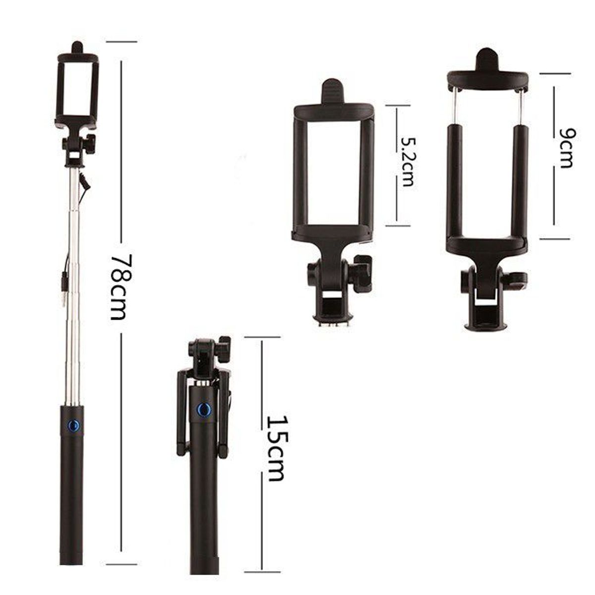 GENERICO - Selfie Stick Palo con cable de 78cm - 270 grados