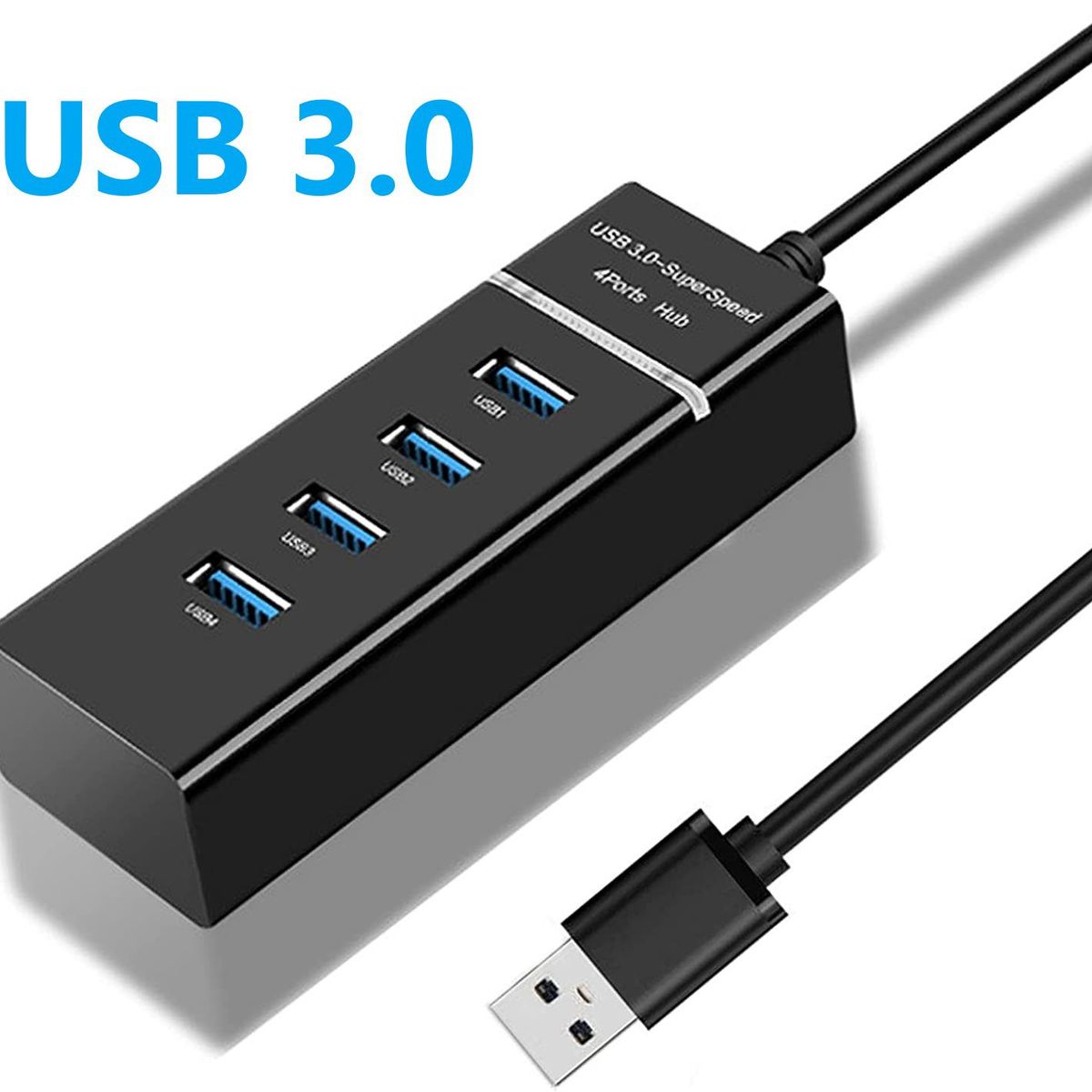 GENERICO - Mini Hub Usb 3.0 De 4 Puertos alta velocidad PC - NEGRO