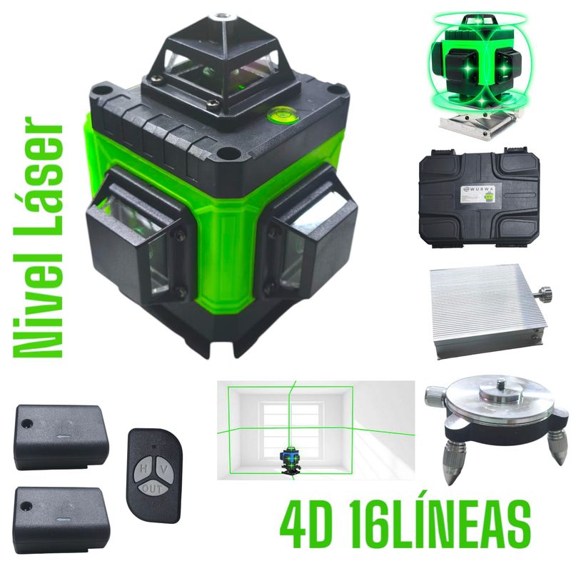 OEM - Nivel Láser Verde 16Líneas Autonivelación Recargable con 2 Baterías