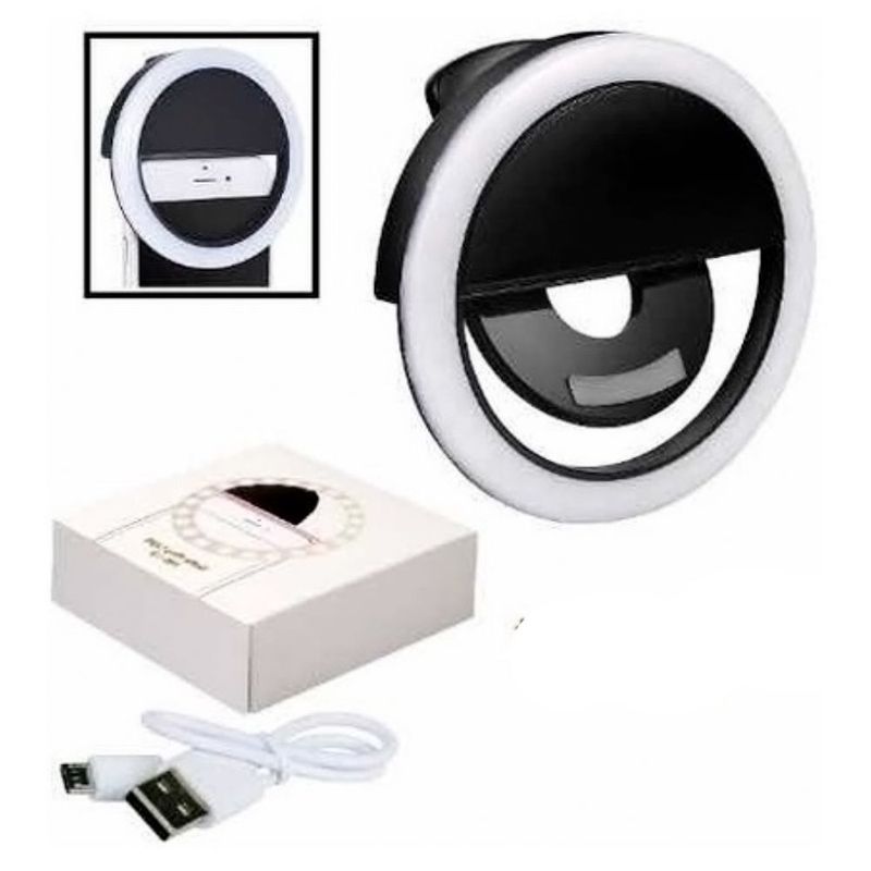 GENERICO - Mini Aro Selfie Luz Led con Batería Recargable Negro Para Telefono