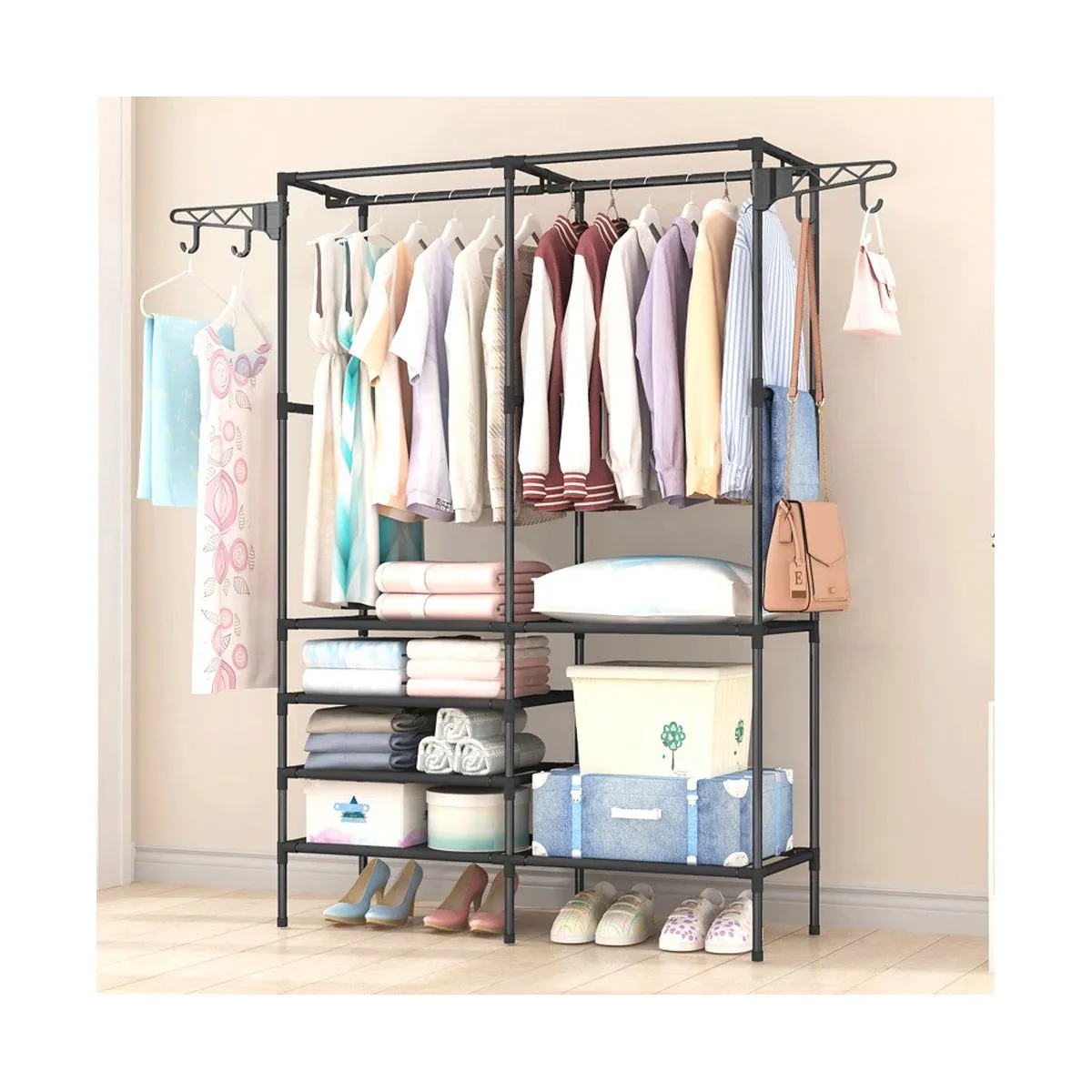 GRETAIL - Ropero Armario Closet Perchero Organizador Ropa 2 Cuerpos Negro
