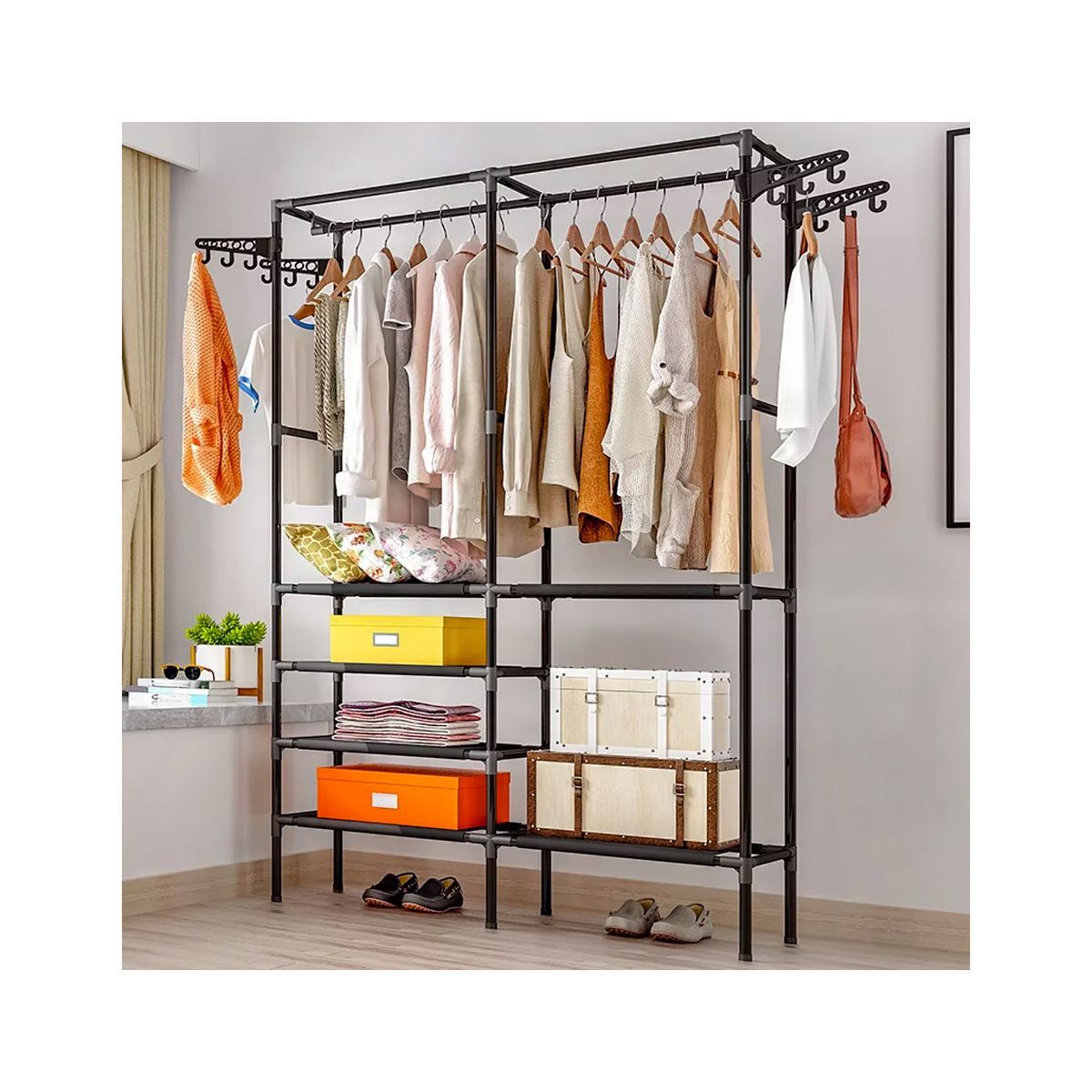 GRETAIL - Ropero Armario Closet Perchero Organizador Ropa 2 Cuerpos Negro