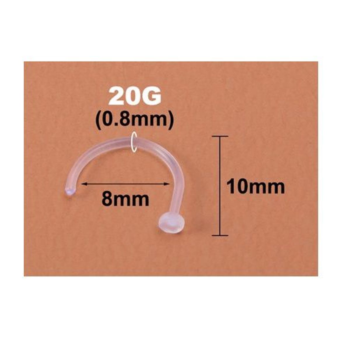 GENERICO - Set x 2 Piercings argolla de acrílico transparente para nariz nostril
