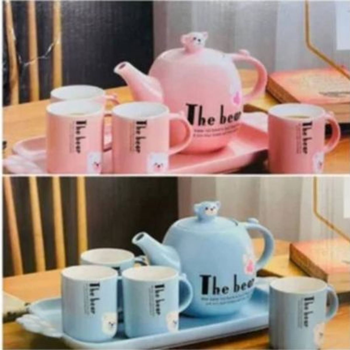 GENERICO - Juego de tazas de café o té  con Bandeja  CELESTE