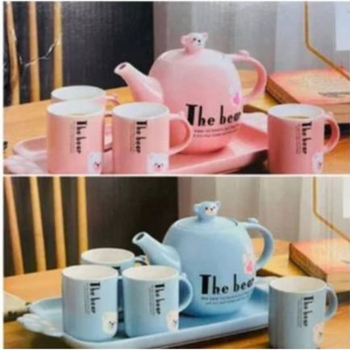 GENERICO - Juego de tazas de café o té  con Bandeja  CELESTE