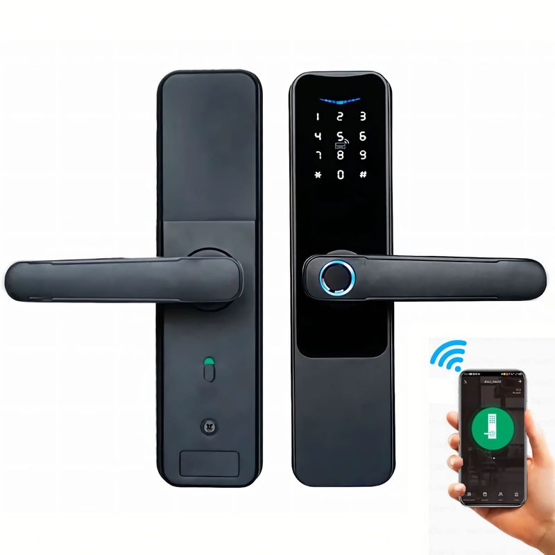OEM - Cerradura Inteligente Smart Chapa Biometrica Digital Wifi Negro A2