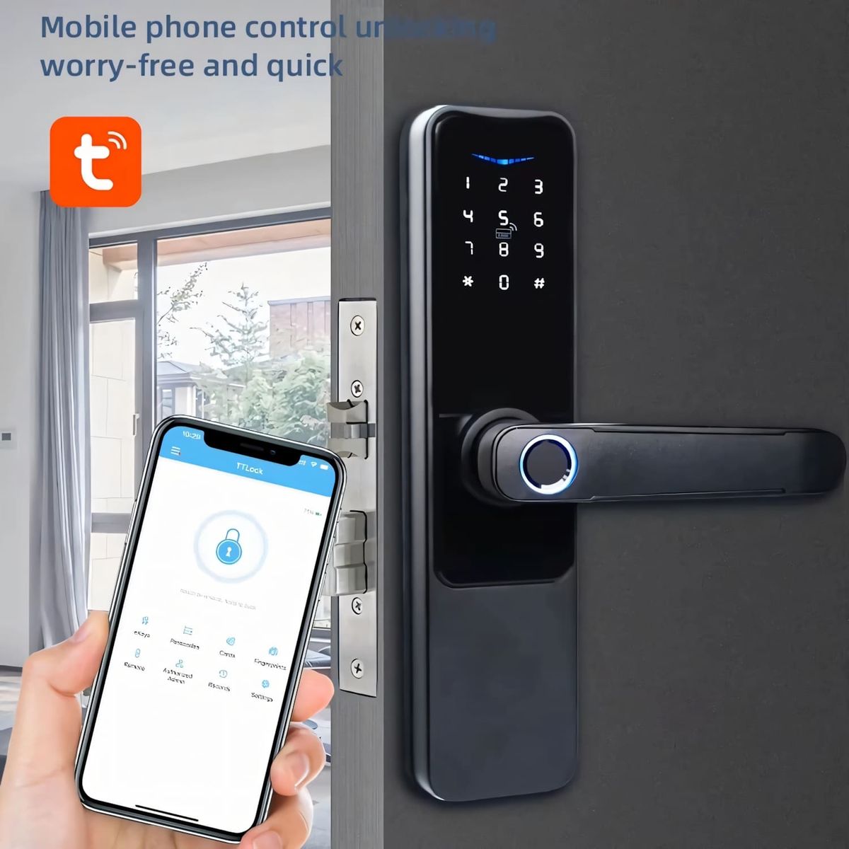 OEM - Cerradura Inteligente Smart Chapa Biometrica Digital Wifi Negro A2