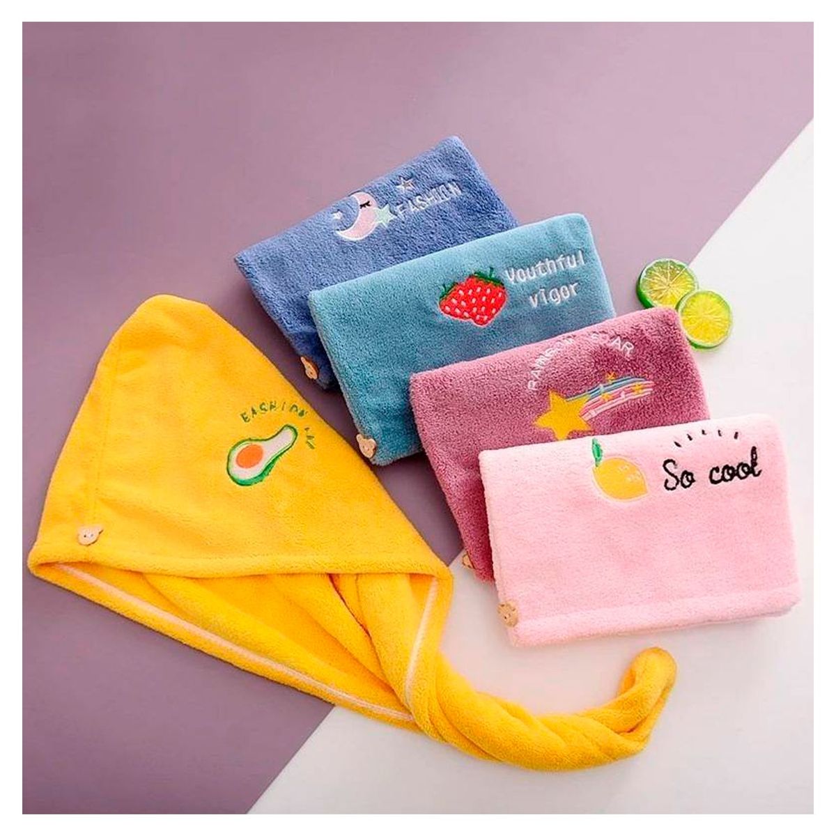 GENERICO - Toalla para el cabello - Celeste con rallas blancas