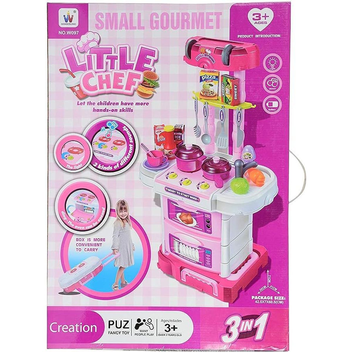 WANDERLONG - 3en1 Little Chef Pequeño Gourmet Playset Niños Juguetes Rosa