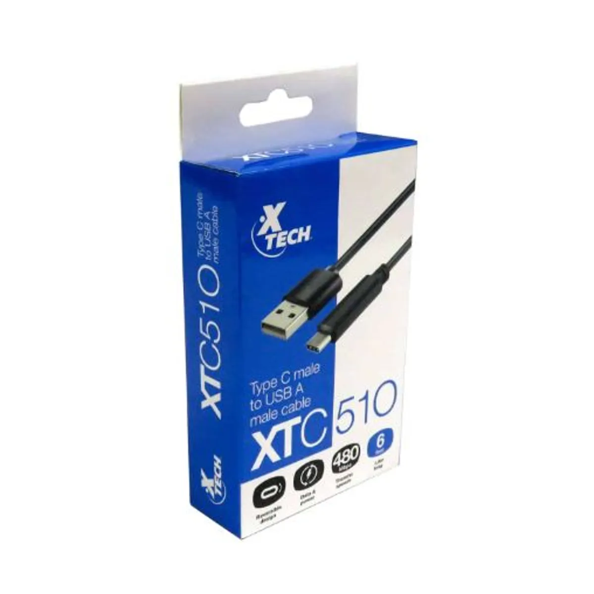 XTECH - Cable de carga y transferencia de USB-A macho a USB-C macho XTC510