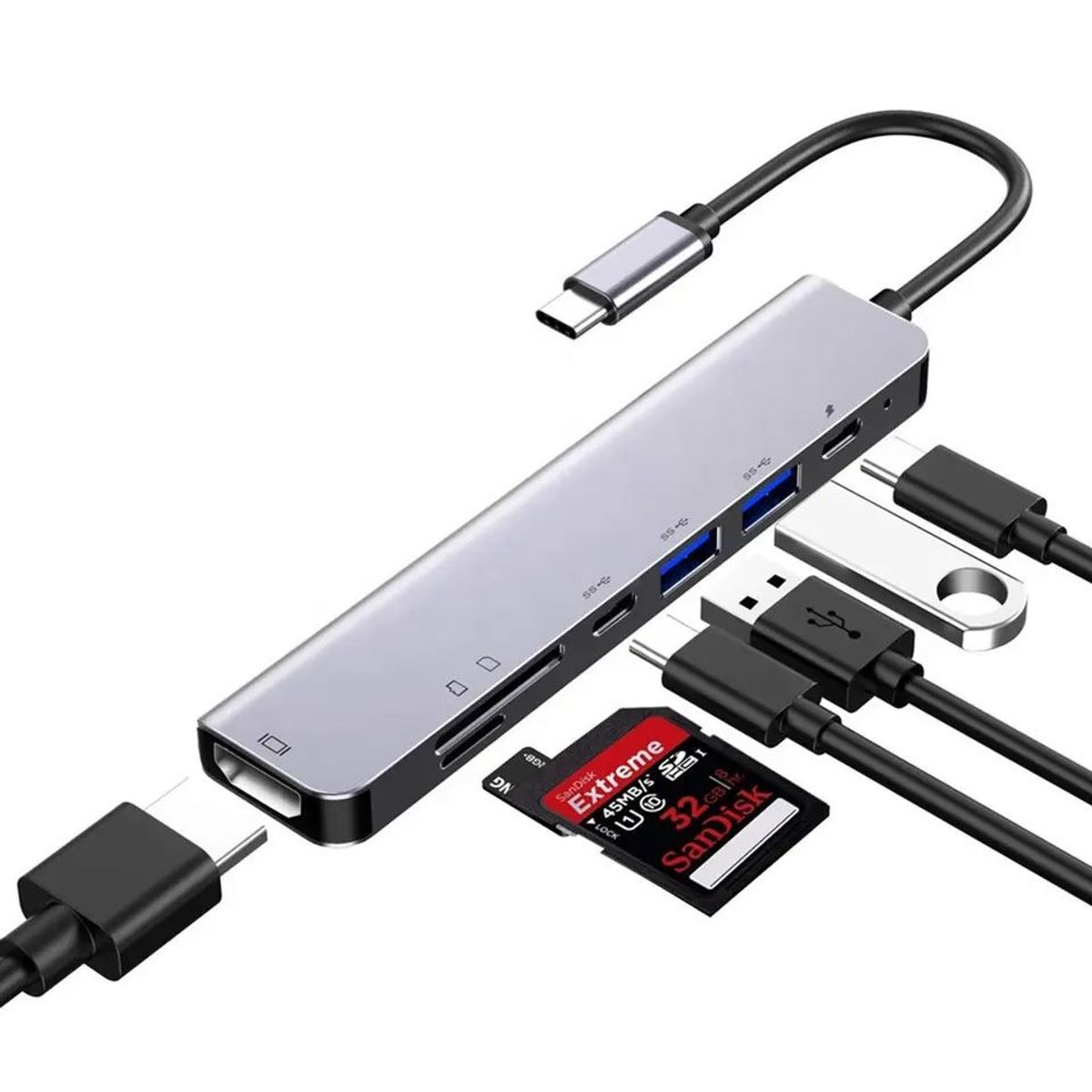 OEM - Hub Adaptador Tipo C 7 en 1 HDMI 4k Multiport - Aluminio