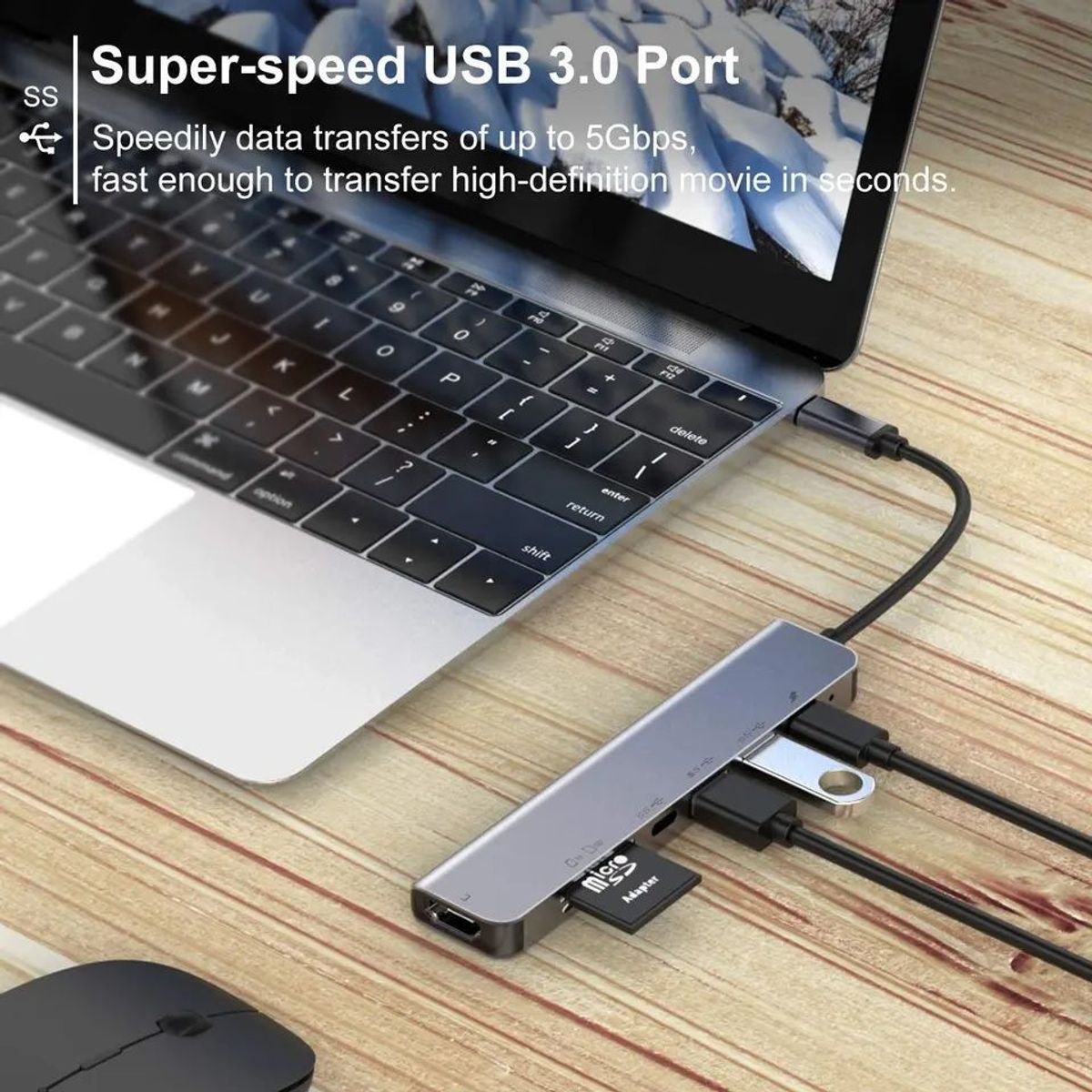 OEM - Hub Adaptador Tipo C 7 en 1 HDMI 4k Multiport - Aluminio